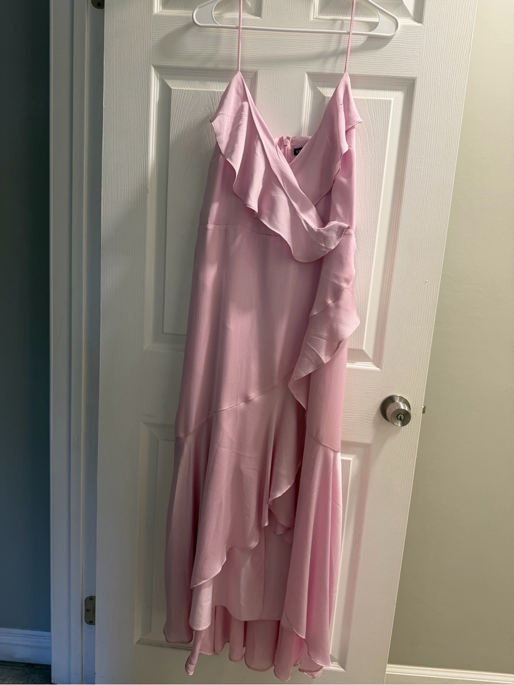 Express Light Pink Ruffle High-Low Slip Dress